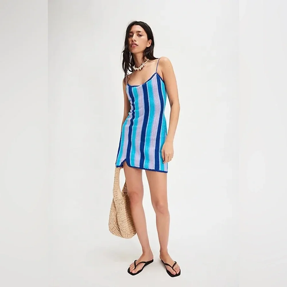 Free People Bali Crochet Popsicle Mini Dress Mint Wave Striped S NWT